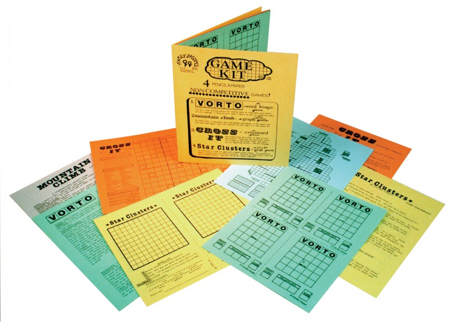 Games Kit - 1 to 5 players, Ages 6 to Adult Click for a larger image A thick pad of pencil and paper games. These four word and graph games give many hours of play for the school, family times, rainy days, or when traveling. Useful for teaching languages and, most important, co-operative skills. A Word Bingo game. Use any language. Good for mixed ages. Each person works at their own level, but for a team score. A graph variation of our big board game. Players are a team climbing a mountain with just enough supplies. A unique Crossword Game. Use any language. Everyone helps to make a crossword puzzle on a chosen theme. An elaborate X's and O's game with a Space Future flavor. Black Holes, Suns & Star Clusters unfold. Pad & Rules, 5 x 8 in, comes in a zip lock bag. Includes: 5 x 8" game pad and rules, in a zip lock bag. © 1983, 1997